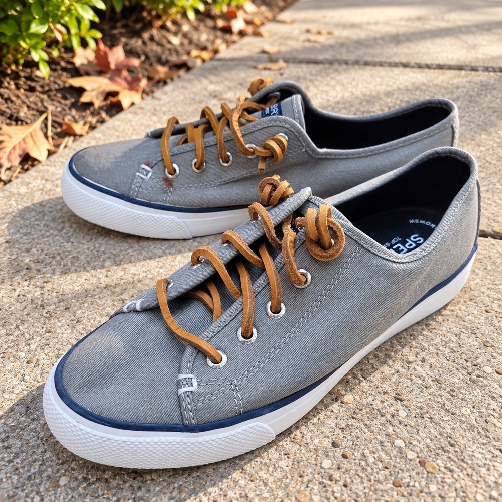 Sperry Crest Vibe Grey Canvas Leather Lace Sneakers STS90551 Womens 7.5